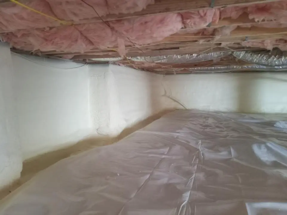 Crawl space encapsulation with closed-cell spray foam for Commercial Roof Restoration in League City